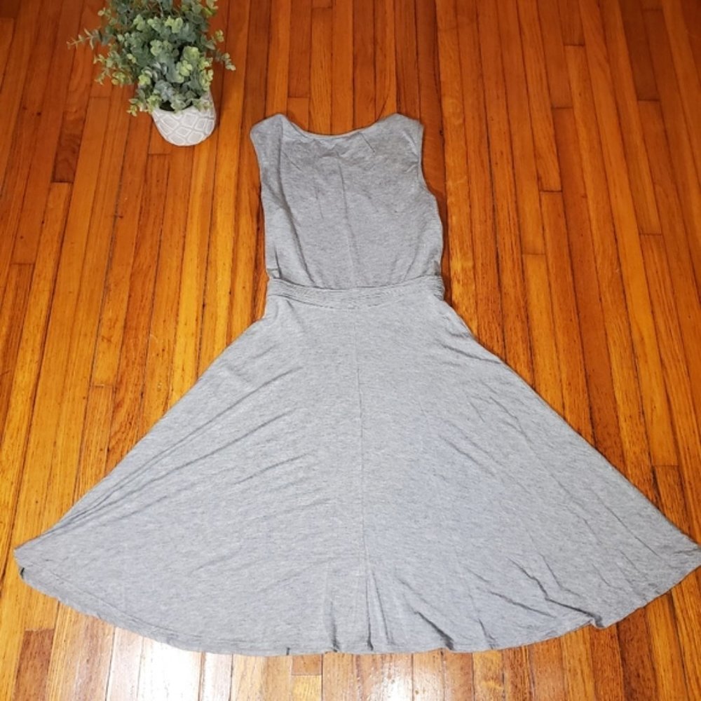 Max Studio Gray Dress Fit Flare Stretch Knit Braided Empire Waist Casual Work XS - Picture 2 of 6